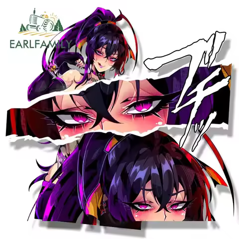 EARLFAMILY Ahegao Akeno Himejima Fanart Car Sticker Cartoon Anime Sketch Waifu Decal JDM Gyaru Girl 
