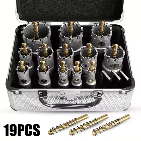 Professional Hole Saw Set 19pcs 13-54mm Carbide Tipped Drill Bits for Stainless Steel & Iron Plate D
