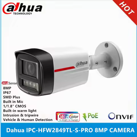 Dahua IPC-HFW2849TL-S-PRO 1/1.8" CMOS 8MP Built-in MIC IP67 24 hours full color POE SMD Plus Bullet 