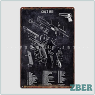 [ZBER] Colt 1911 Poster Metal Plaque Pub Living Room Customize Mural Painting Tin Sign Posters ☆