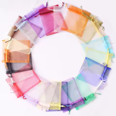 50pcs 5x7 7x9 9x12 10x15 11x16 13x18 15x20 17x23cm Organza Bags Christmas Valentine's Day Party Cand