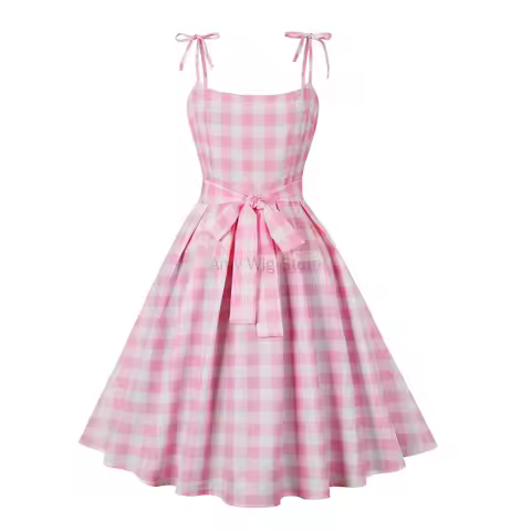 50s Pink Plaid Dress for Women Costumes 1950s Vintage Outfits Halloween Cosplay Prom Dress with Acce