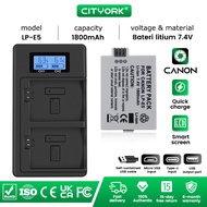Cityork 1800mAh LPE5 LP E5 LP-E5 1800mAh Battery + LCD Digital Display Dual USB Charger For Canon EO