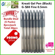 Kreati G-588 Fine 0.5mm Gel Pen Bundle Deal 5 Packs x 8pcs/pack (Available in Blue & Black) Total 40