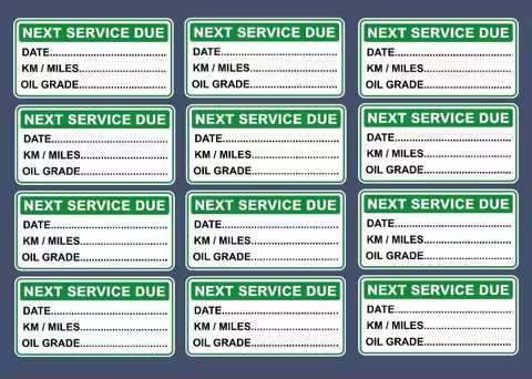12Pack 70x35mm Next Service Due Car Sticker Oil Change Reminder