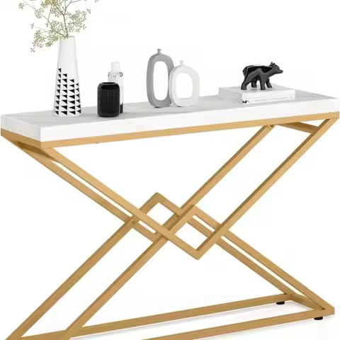 42 in Modern Console Living Room Faux Behind Couch Wooden Narrow Entryway Foyer Table Metal Frame, W