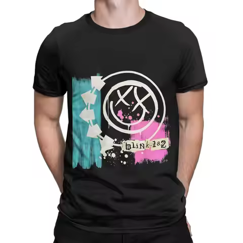 BLNK182 green and white Graphic 100% Cotton T-Shirt Blink 182 Tees Tops For Men