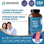 Omega 3 Fish Oil 1302mg Rich in EPA DHA (250 soft-gels) - Fish Oil Omega 3 for Heart Health, Brain a