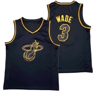 IMPORTED EMBROIDERED BASKETBALL JERSEY BLACK GOLD EDITION MIAMI HEAT LOGO 3 DWYANE WADE BLACK