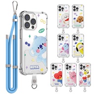 BTS BT21 Official Phone Case for {IPhone14/13/12}{Galaxy S23/S22/S21} FLUFFY Smart Tap Hands Strap Air Cushion