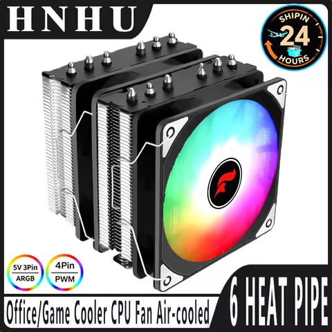 HNHU Nickel Plated 6 Copper Tube Twin tower 120mm Argb Fan Server CPU Cooler Compatible 18xx 1700 12
