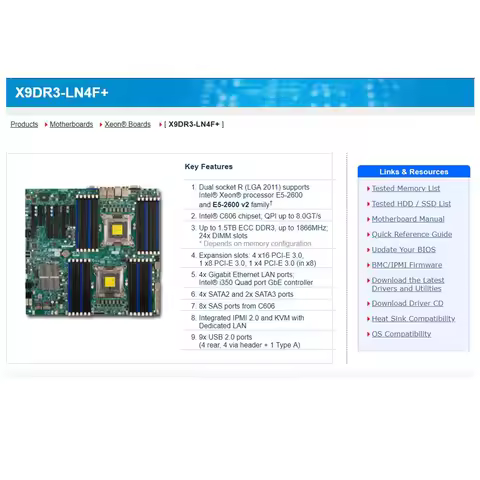 X9DR3-LN4F+ For Supermicro PC Motherboard LGA2011 E5-2600 V1/ V2 Family ECC DDR3