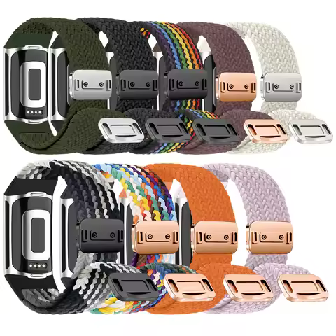 Rainbow Color Braided Band With Magnetic Quick Release Buckle Compatible For Fitbit Charge 5 Charge 
