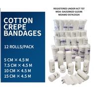 COTTON CREPE BANDAGE 4.5meter (12pcs) - 5cm / 7.5cm / 10cm Plaster Bandage