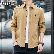 JEEP JEEP เสื้อเชิ้ตแขนยาวสำหรับผู้ชายเสื้อแขนยาวทรงหลวมไซส์ใหญ่เสื้อทหารสำหรับเสื้อผ้าฝ้ายฤดูใบไม้ผ