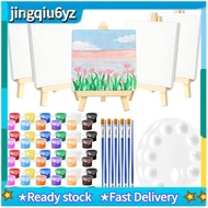 【J&U】Mini Canvas and Easels with Color Palette and Paint Brushes,82 PCS Paint Set Includes 4x4Inch S