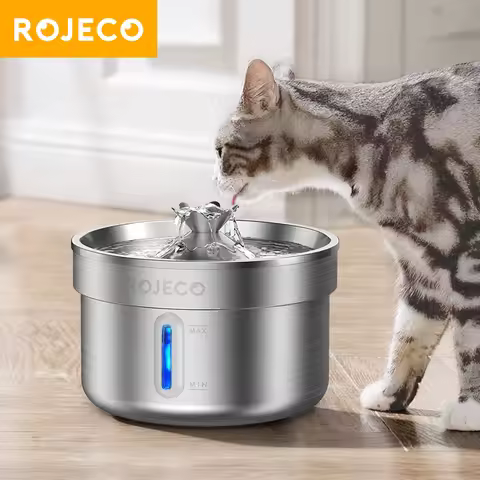 ROJECO Stainless Steel Pet Drinking Fountain Automatic Cat Water Fountain Smart Pet Water Dispenser 