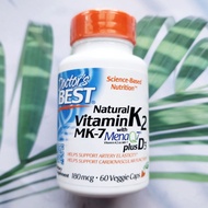 (Doctors Best®) Vitamin K2 MK-7 180 mcg + Vitamin D3 60 Veggie Caps สนับสนุนกระดูกและหัวใจ