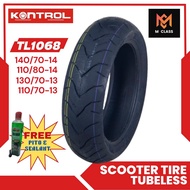 R14 TL1068 STREET TIRE TUBELESS FOR YAMAHA AEROX155, ELITE350i, SUPER8 150 - KONTROL TIRE 110/80-14;