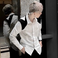 Áo Sơ Mi Hưởng Đá Dài Tay Chất Không Nhăn Phối Vạt Vai Đen Alexander McQueen Phong Cách Hàn Quốc For