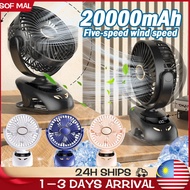 Kipas Mini Clip Fan 24000mAh Portable Mini fan USB Rechargeable 5 Speed Wind Speed 90 Direction Rota