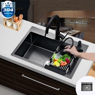 6045 Kitchen sink SUS304 stainless steel black sink thick handmade large single sink above counter b