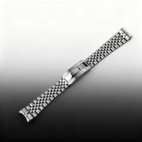 Rolamy 20mm 316 Stainless Steel Jubilee Bracelet Solid Link, Curved End, Fits Seiko Mini Samurai (SR