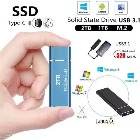 1Pcs M.2SSD Mobile Solid State Drive TYPE-C Mobile External Solid State Drive