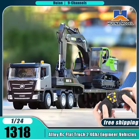 Huina1318 Rc Car 9-Channels Rc Flat Truck 1:24 Model Alloy Engineer Vehicle 2.4G Remote Control Trai