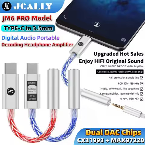 JCALLY JM6 Pro Type-C to 3.5mm Dual DAC CX31993 MAX97220 Digital Audio Decoding Headphone Amplifier 