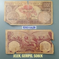 Geripis Rp 100 Rupiah tahun 1959 seri Bunga Uang lama duit kuno kertas