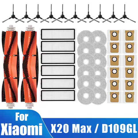 Spare Parts For Xiaomi X20 Max / D109GL Robot Vacuum, Main Brush Side Brush Hepa Filter Mop Cloth Du