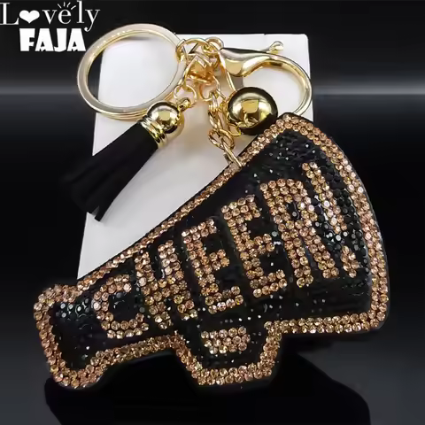 Cheer Up Letter Word Full Crystal Key Chain for Women Men Gold Color Alloy Rhinestone Keyrings Jewel