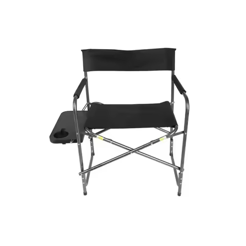 Director's Chair with Foldable Side Table Black Camping Chair 400lb Capacity Portable Steel Frame 60
