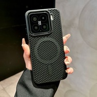流行散熱網孔磁吸手機殼15散熱透氣手機殼15ultra高端商務15Pro立體雙層球形紅米K80紅米K70K70E-黑色 小米 14