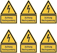 Sticker 75 x 50 mm, Pack of 6 – Warning High Voltage – Warning Sign with Text (German) (Yellow/Black