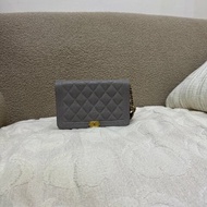 中古 香奈兒 Chanel Boy Wallet 鏈條錢包 WOC 灰色荔枝皮Grey Caviar  金色五金 Series 26