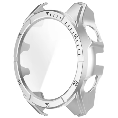 For Garmin Tactix 8 51mm SOLAR Version Watch Case PC Frame with Tempered Glass Screen Film - Silver+