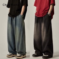 CITYLINK TACTIC Street Wear Retro Washed Distressed Wide-Leg Jeans Men Loose Straight Casual Pants
