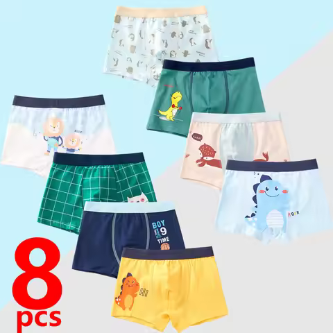 1/4/8 Pcs Boys Boxer Briefs Kids Cotton Underwear Breathable Baby Underpants Teenager Cartoon Print 
