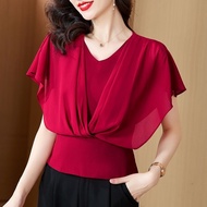 Charming Thin Short Sleeve Tummy Cover Batwing Sleeve Top for Women
