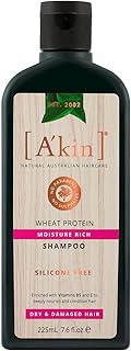 A'kin Moisture Rich Wheat Protein Shampoo, Free From Parabens, Sulfates and Silicones, 225 ml