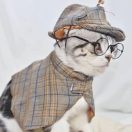 Pet Sherlock Holmes Cloak Set, Detective Hat Cape Costume for Cats, Handsome Cosplay Outfit