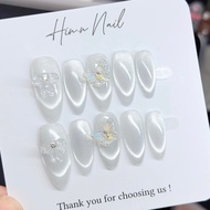 Nailbox H086 cat eye fake nails with cute charms for cute parties