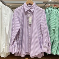 ห้องลองเสื้อ UNIQLO ของแท้เสื้อเชิ้ตมีลาย2023สำหรับผู้หญิงเสื้อทรงหลวมลำลองแขนยาว458261ฤดูใบไม้ผลิ