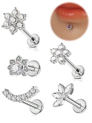1pc Elegant 16G Stainless Steel Embellished Cubic Zirconia 4/5/6-Leaf Clover Design Multipurpose Ear