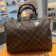 LV 棋盤格金釦Speedy 25 帆布波士頓包