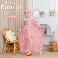 gamis Dahlia, long dress anak muslim perempuan 3 4 5 6 7 8 9 10 tahun warna pink biru hijau ungu bah