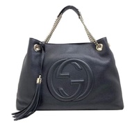 Gucci SOHO Black GG Logo Leather Chain Tote Bag Style 536196