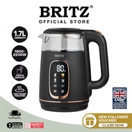 BRITZ 1.7L Double Wall Colour Digital Touch Display Glass Electric Kettle UK Otter Controller Stainl